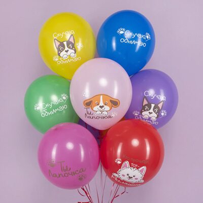 Шар (12''/30 см) Собачки, Ассорти, пастель, 1 ст, 25 шт.