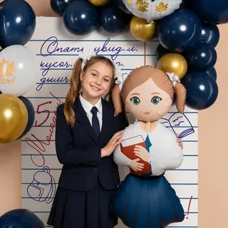Шар 3D (71''/180 см) Фигура на подставке, Школьница, Ученица Девочка, Сатин, 1 шт. в уп.